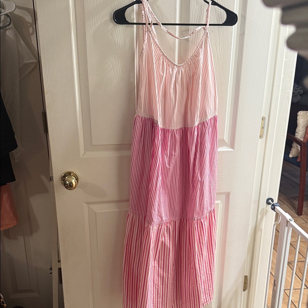Pink Tiered Striped Maxi Dress - Women